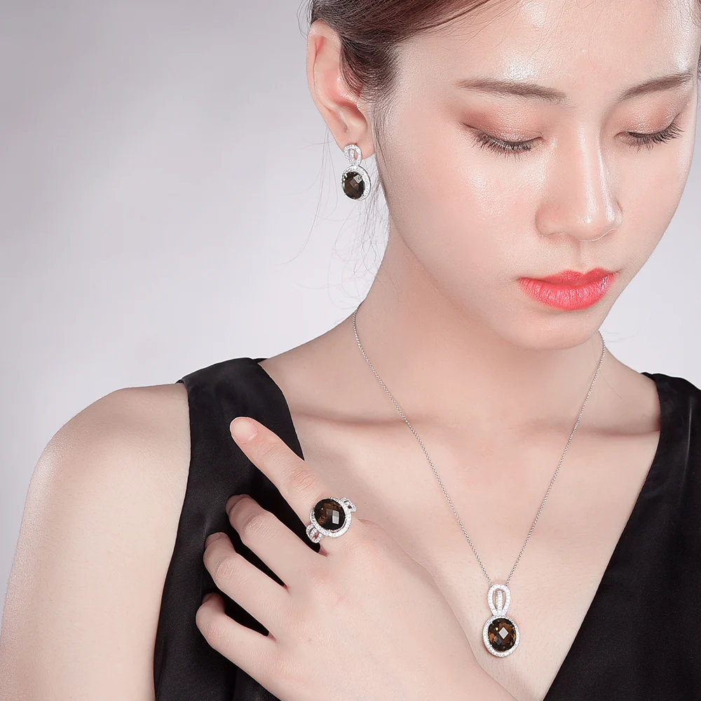 L & zuan Изящные натуральные 8ct дымчатые кварцевые кулоны для женщин из