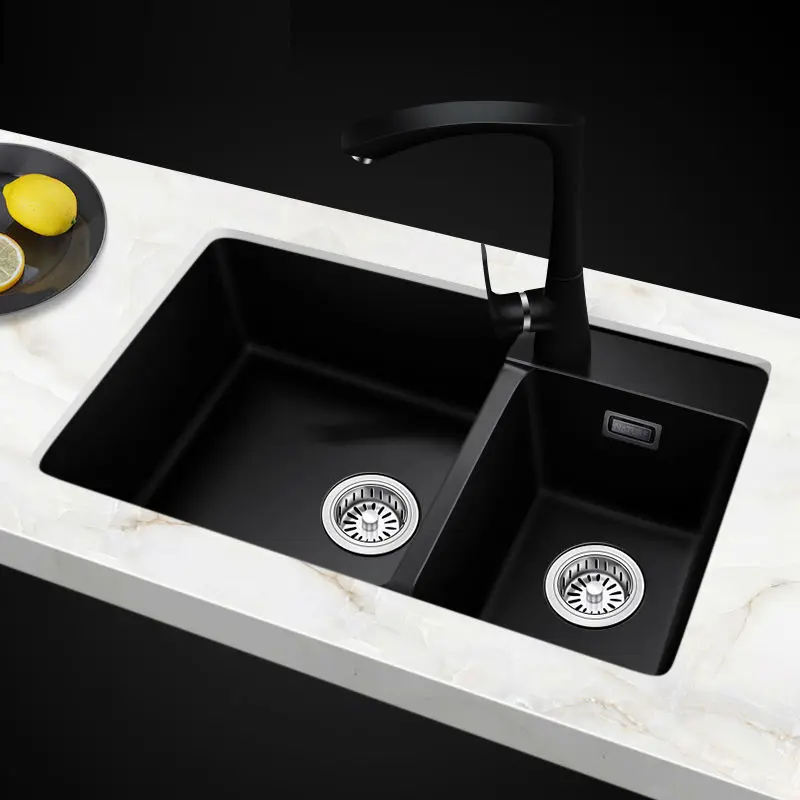 

760*460*200mm Quartz stone kitchen sinks double bowl granite basin white pearl quartz stone sink high quality free shipping