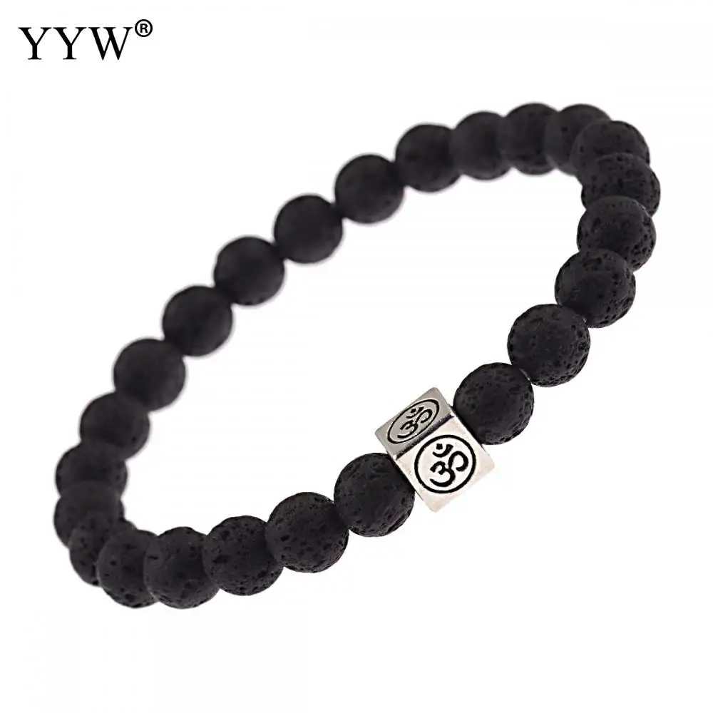 

Lava Volcano Stone Bracelet Square Bead With 3 D Letter Fashion Charm Bracelets Unisex 7.5 Inch Strand 8mm Natural Stone Beads