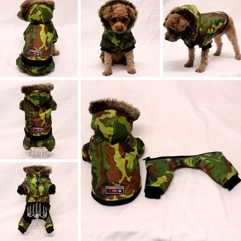Камуфляж теплый комбинезон для собак зимние толстовки с капюшоном пальто