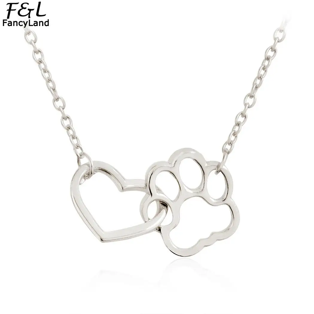 2018 Fashion Women Animal Hollow Out Necklaces Heart Shape Chain Love Pendant Paw Dog Cat For Girl's Gifts | Украшения и