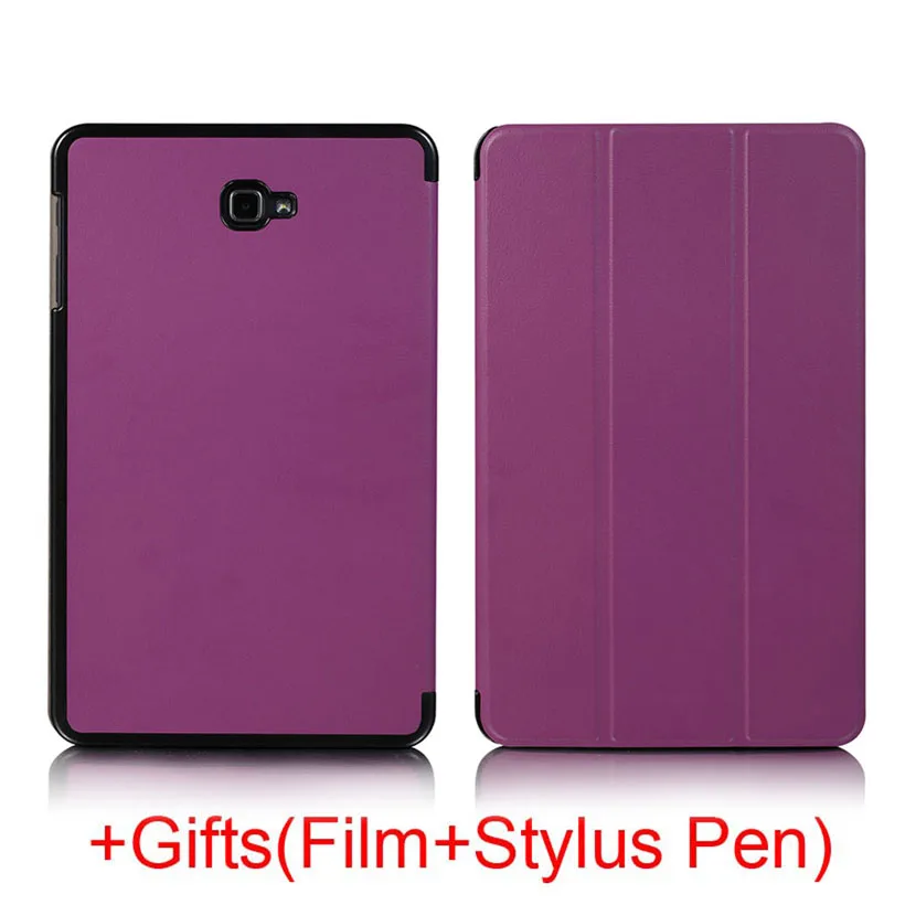 Purple Тонкий магнитный складной чехол для samsung Galaxy Tab A6 10,1 SM-T580 SM-T585, защитный чехол для планшета+ пленка+ стилус - Цвет: Purple