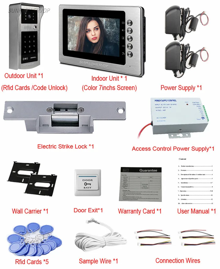 Sunflowervdp домофон Rfid Клавиатура видео-глаз электронный швейцар с камерой видео дверной Телефон проводной с электронной системой блокировки