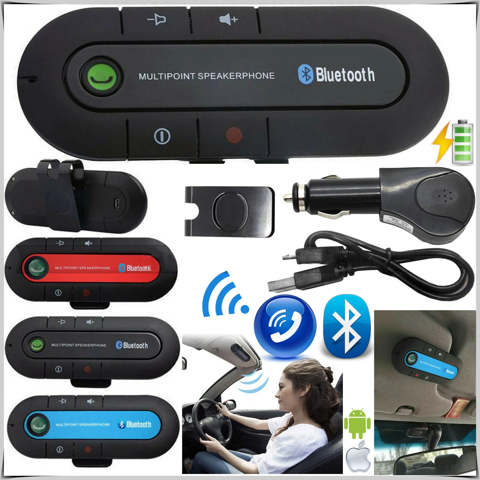 ANLUD Bluetooth автомобильный комплект громкой связи беспроводной Bluetooth динамик телефон MP3 музыкальный плеер Солнцезащитный козырек клип Громкая связь с автомобильным зарядным устройством