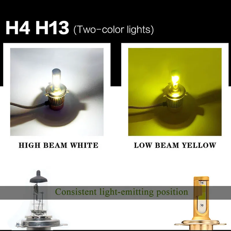 GZ KAFOLEE двухцветные Автомобильные фары H1 Led H3 H4 H7 3000K 6000K 9600LM H8 H9 H11 HB3 9005 HB4 9006 9012