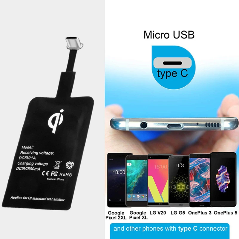 Универсальный беспроводной зарядный приемник для Android Micro usb type-c Телефон QI Беспроводное зарядное устройство приемник для iPhone X samsung s8 s9