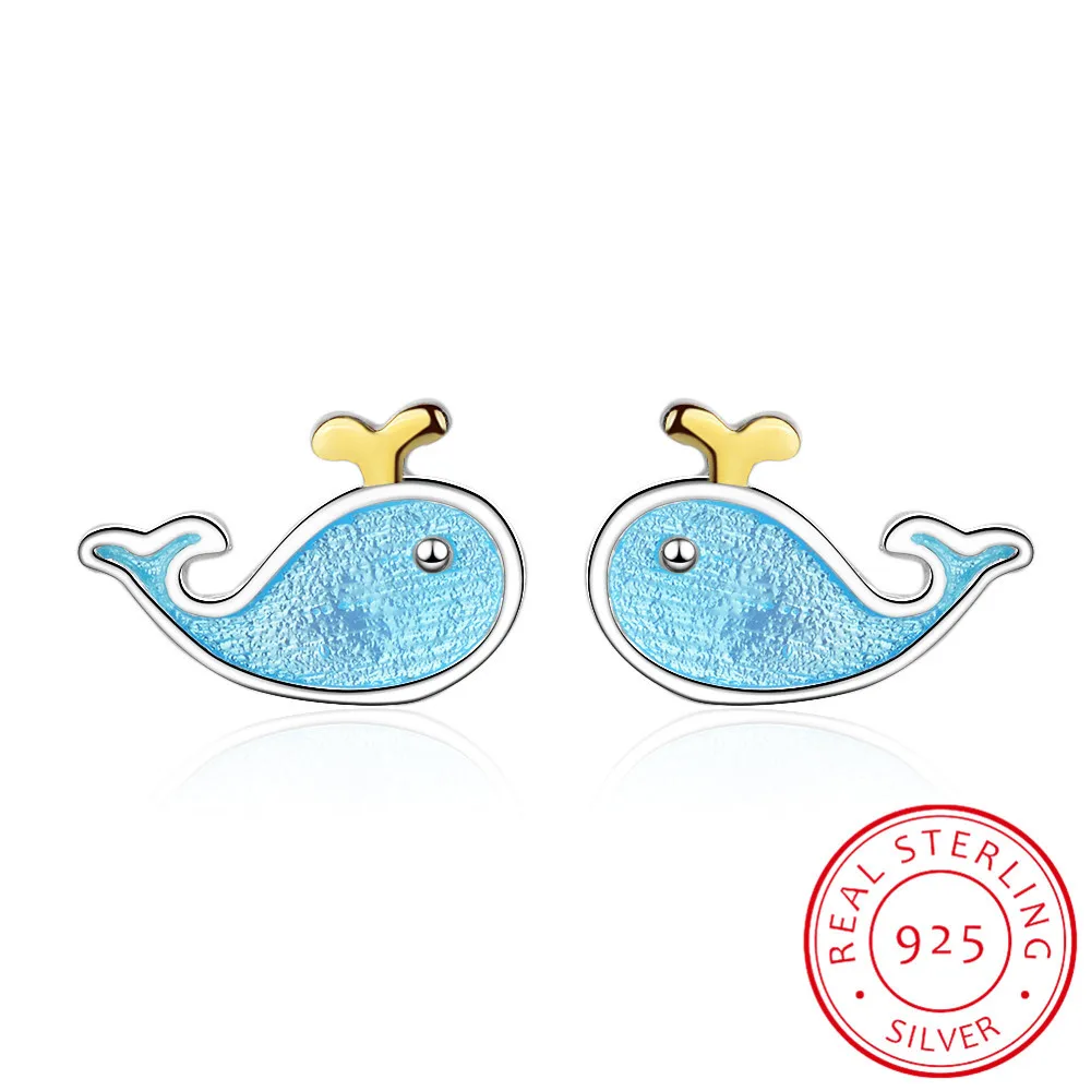 Cute Little Blue Whale Earrings 925 Sterling Silver Marine Animal For Women Girl Gift Boucle D'oreille S-e646 | Украшения и