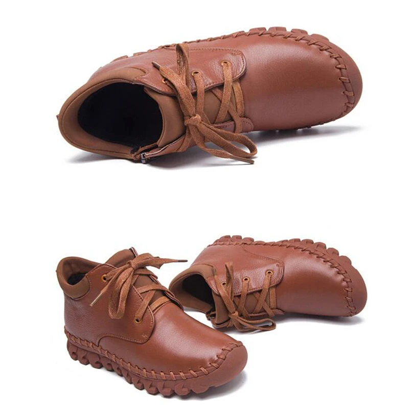 Женские ботильоны ручной работы из натуральной кожи на плоской подошве короткие