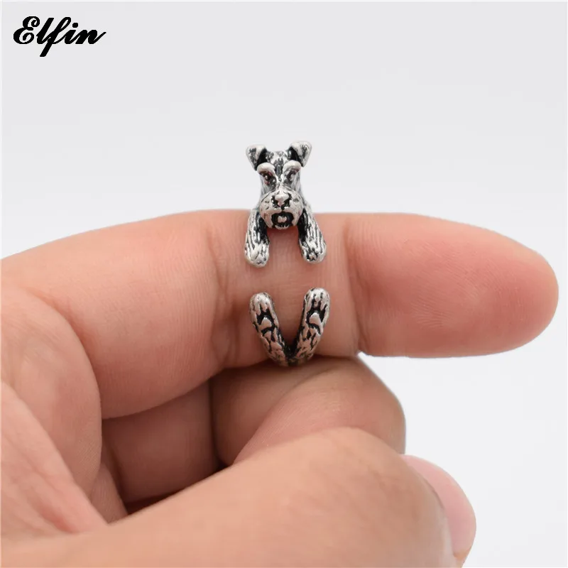 Elfin винтажное животное Шнауцер регулируемое кольцо Модные женские мужские