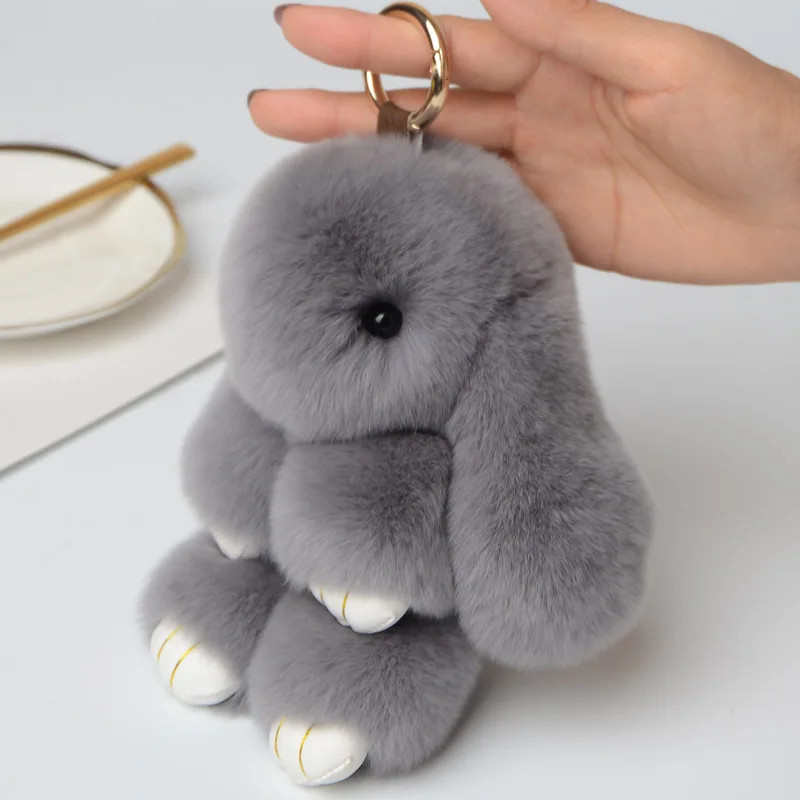 

15cm Cute Pluff Bunny Keychain Rex Rabbit Fur Chains For Women Handbag Toys Soft Doll Pom Lovely Pompom Keychain