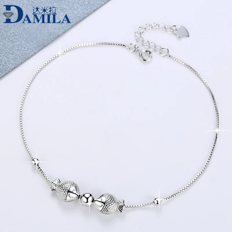 

Fashion 100% genuine S925 sterling silver fish chain bead anklet foot chain silver 925 Anklets for women beach foot jewelry