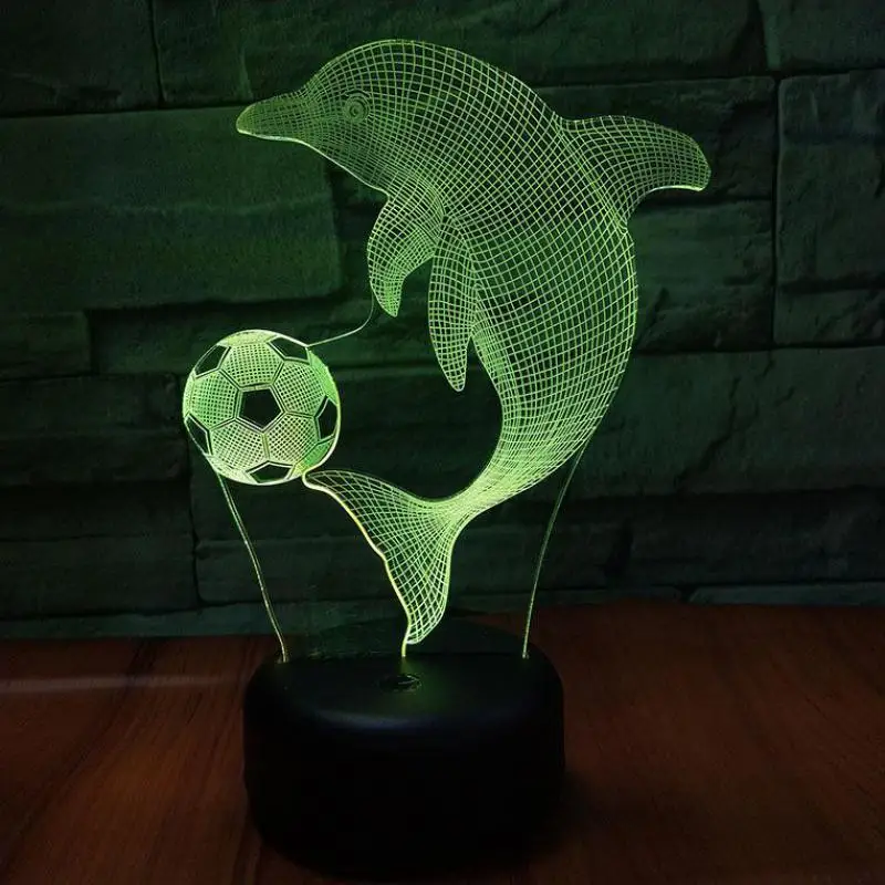 Автомобильные 3d визуальные ночные настольные лампы Dolphin креативные семь цветов