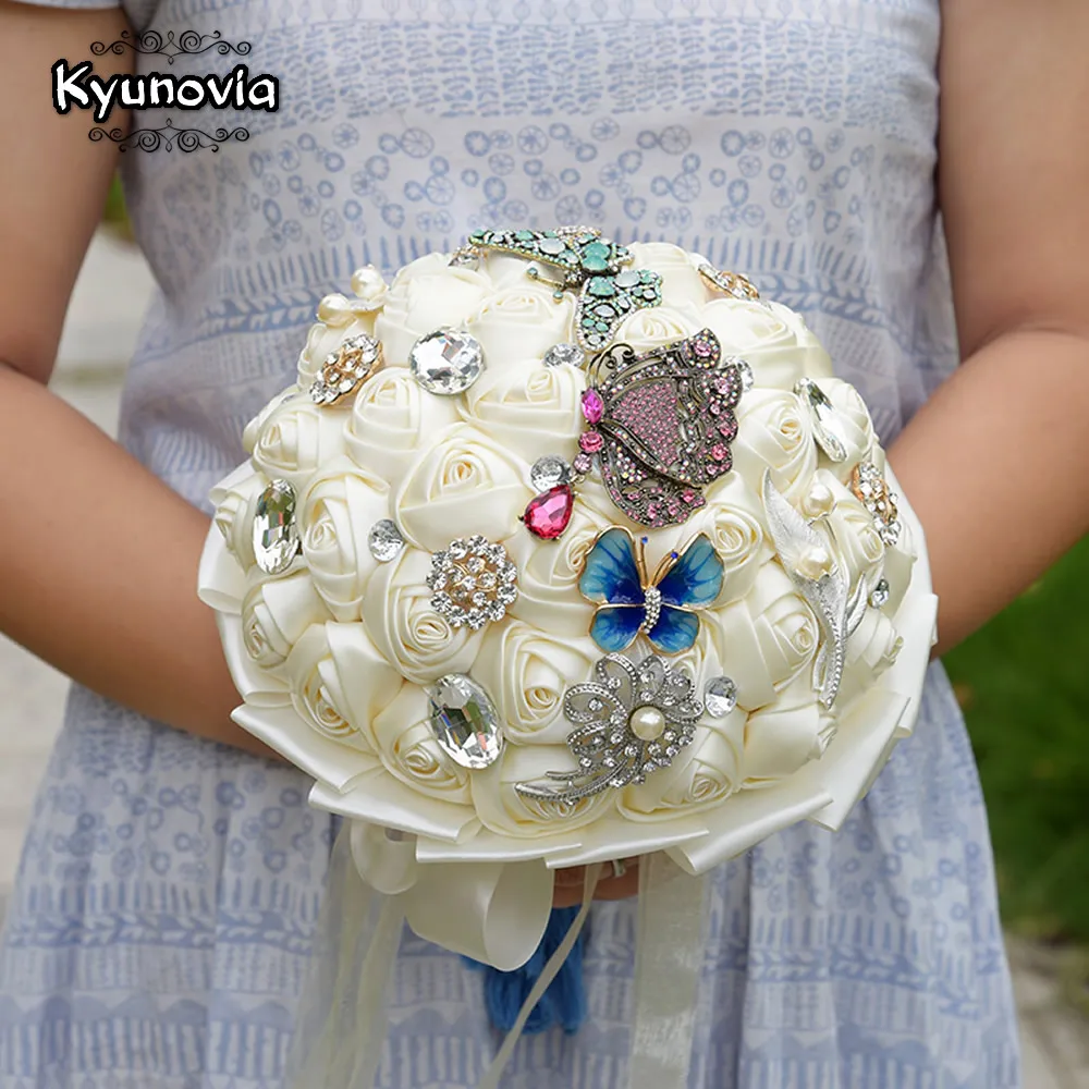Kyunovia броши в виде бабочки Свадебный букет Искусственные Свадебные цветы со