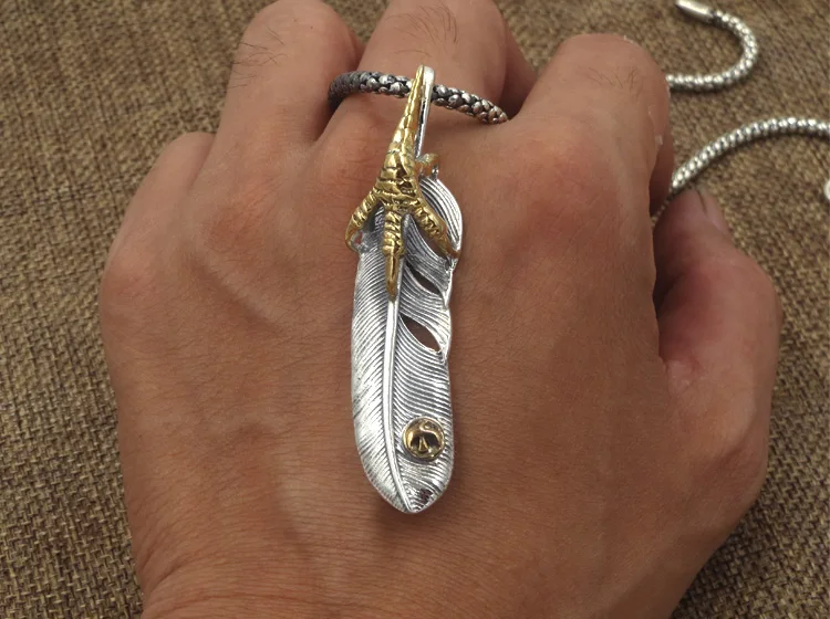 Индийское серебро 925 пробы с перьями ручной работы кулон латунным когтем для DIY