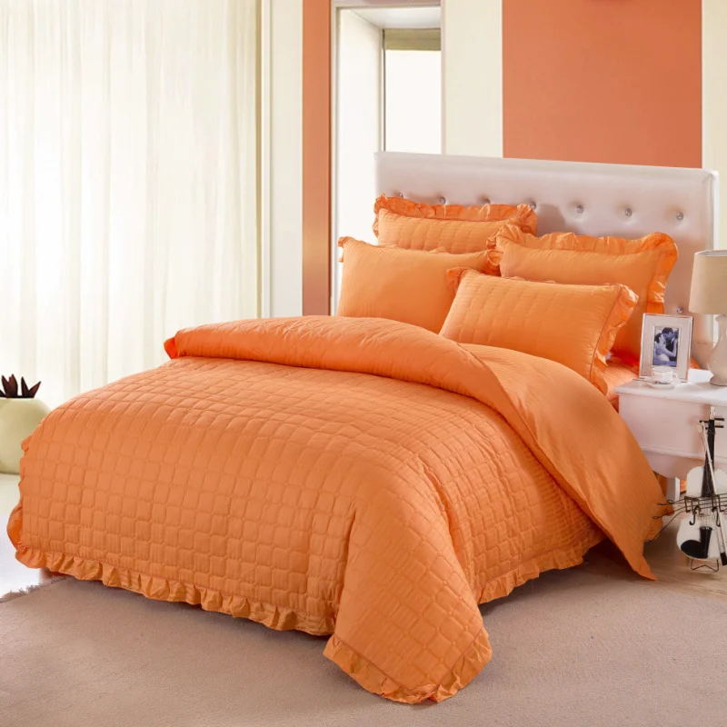 100% Cotton Quilted Thick Soft Bedclothes Purple White Orange Blue Bedding sets Bed Skirt Duvet cover set Pillowcase40 | Дом и сад
