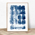 Картина с абстрактной печатью акварелью, Картина на холсте, современный минималистичный темно-синий постер с кистями для гостиной