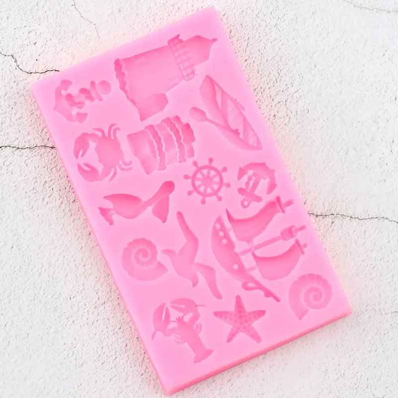 Sea Animals Silicone Molds Sailboat Anchor Fondant Baby Birthday Cake Decorating Tools Candy Fimo Clay Chocolate Gumpaste Moulds