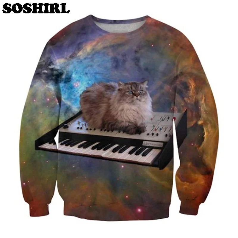 Новинка толстовка SOSHIRL в стиле Харадзюку с объемным принтом космического кота