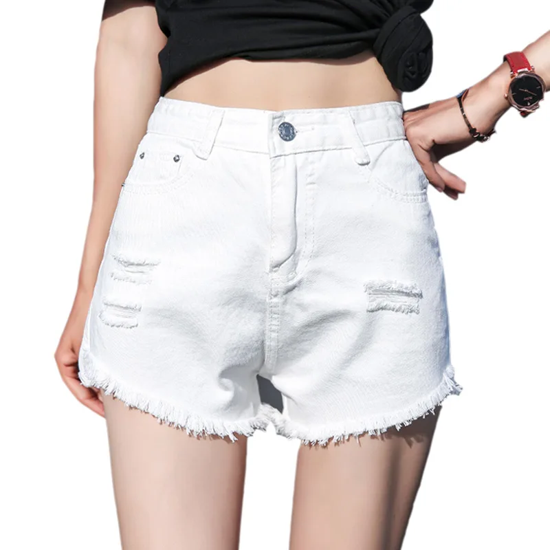 White Black Denim Shorts Women 2018 Fashion Tassel Hole High Waist Short Summer Jeans Sexy Mini For Woman Street Wear | Женская одежда