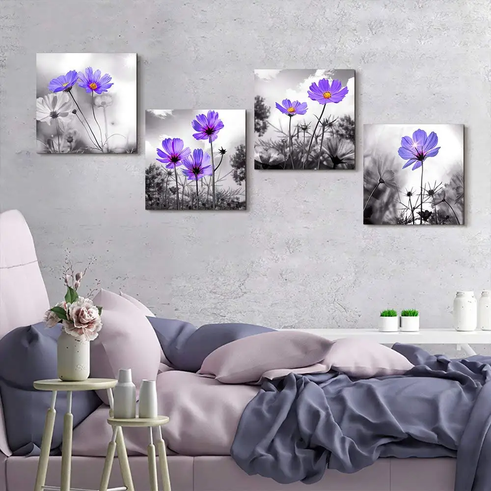 5D DIY Алмазная вышивка 4 шт. черно-белый фиолетовый цветок натюрморт алмазная живопись вышивка крестиком Алмазная мозаика Стразы