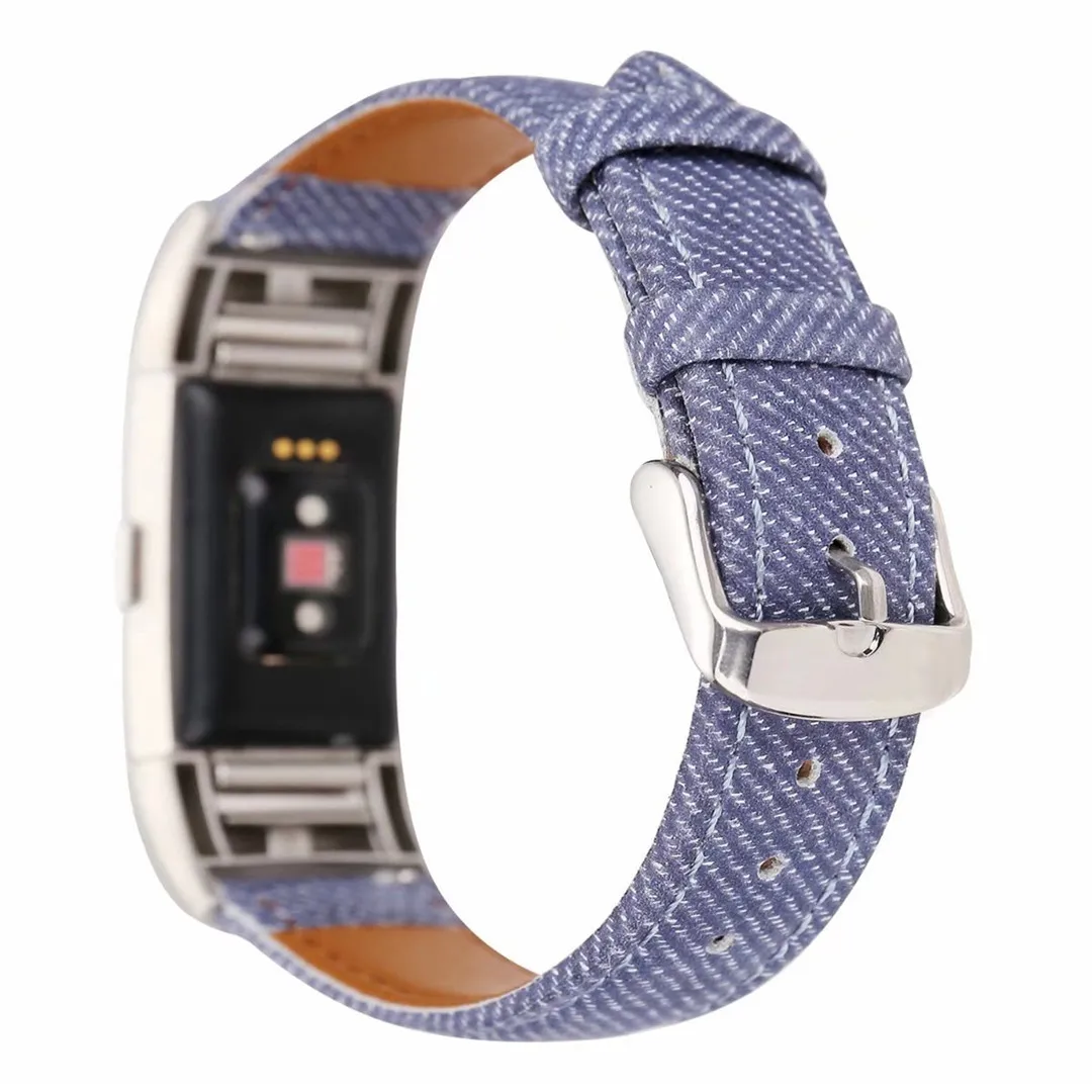 Модный ковбойский джинсовый ремешок с принтом кожаный для Fitbit Charge 2 часов Charge2