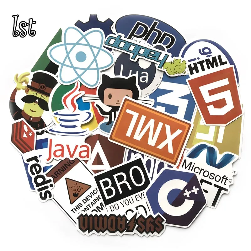 LST 50 шт Docker наклейки для разработчиков CSS Hacker sql программист крутые багажа