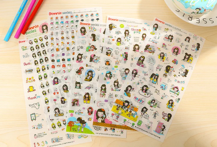 

6pcs Lovely bonnie series pvc sticker diy photo album mobile decoration label sticker stationery diary sticker gift for kids