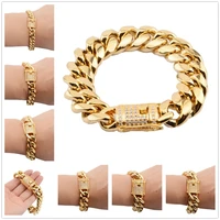 81012141618mm popular 316l stainless steel gold tone mimal cuban curb link chain men women rhinestone bracelet bangle 7 11