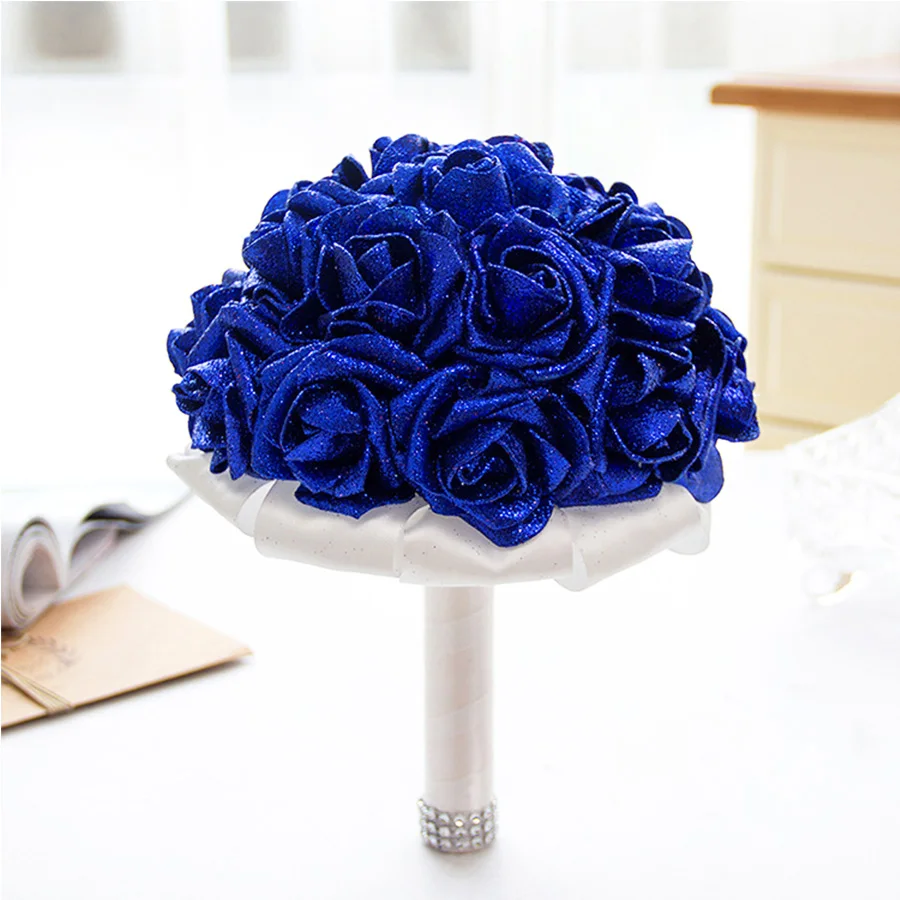 28 шт. синий поддельные цветы ПЭ выросли для Свадебная вечеринка украшения DIY Рамо