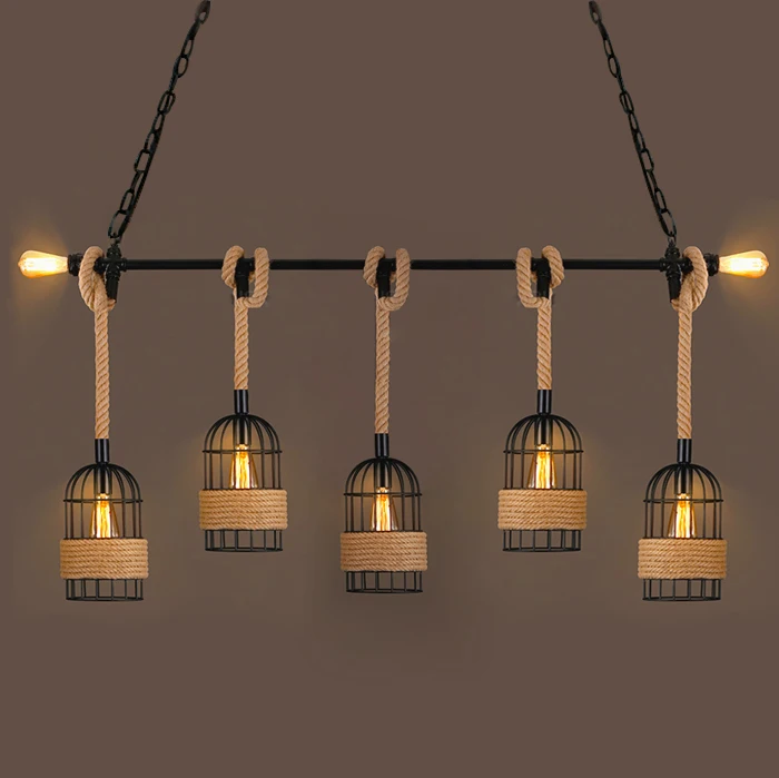 

Loft retro industrial pipe hemp rope pendant light bar restaurant personalized network cafe bar clothing shop hanging lamp