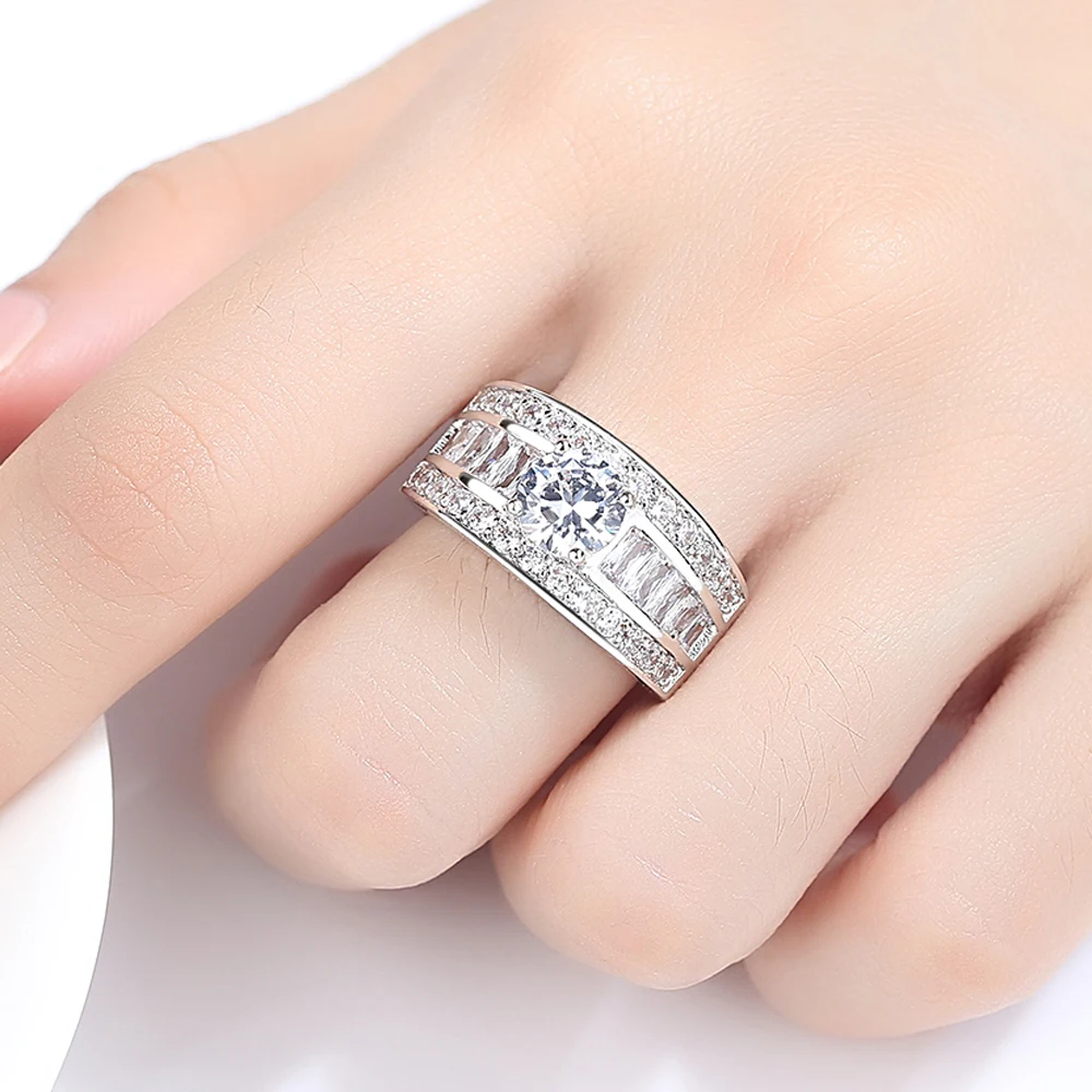 Solid Silver Plated Jewelry Fine Women Ring Classic shiny Zircon simple YSRYIUOZ | Украшения и аксессуары