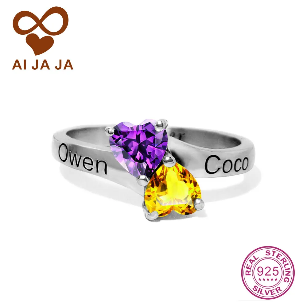 Кольцо-обещание AIJAJA из стерлингового серебра 925 с персонализированным бесконечным символом любви, двумя сердцами и гравировкой имени, в подарочной коробке бесплатно.