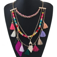 factory direct sales fashion baitao bohemian ethnography multi layer hand woven color tassel multi necklace