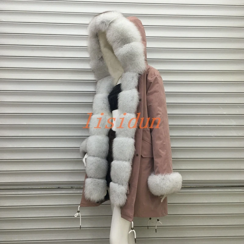 

2018 Real fur coat fox parkas winter jacket coat women parka big real raccoon fur collar natural fox fur liner long outerwear