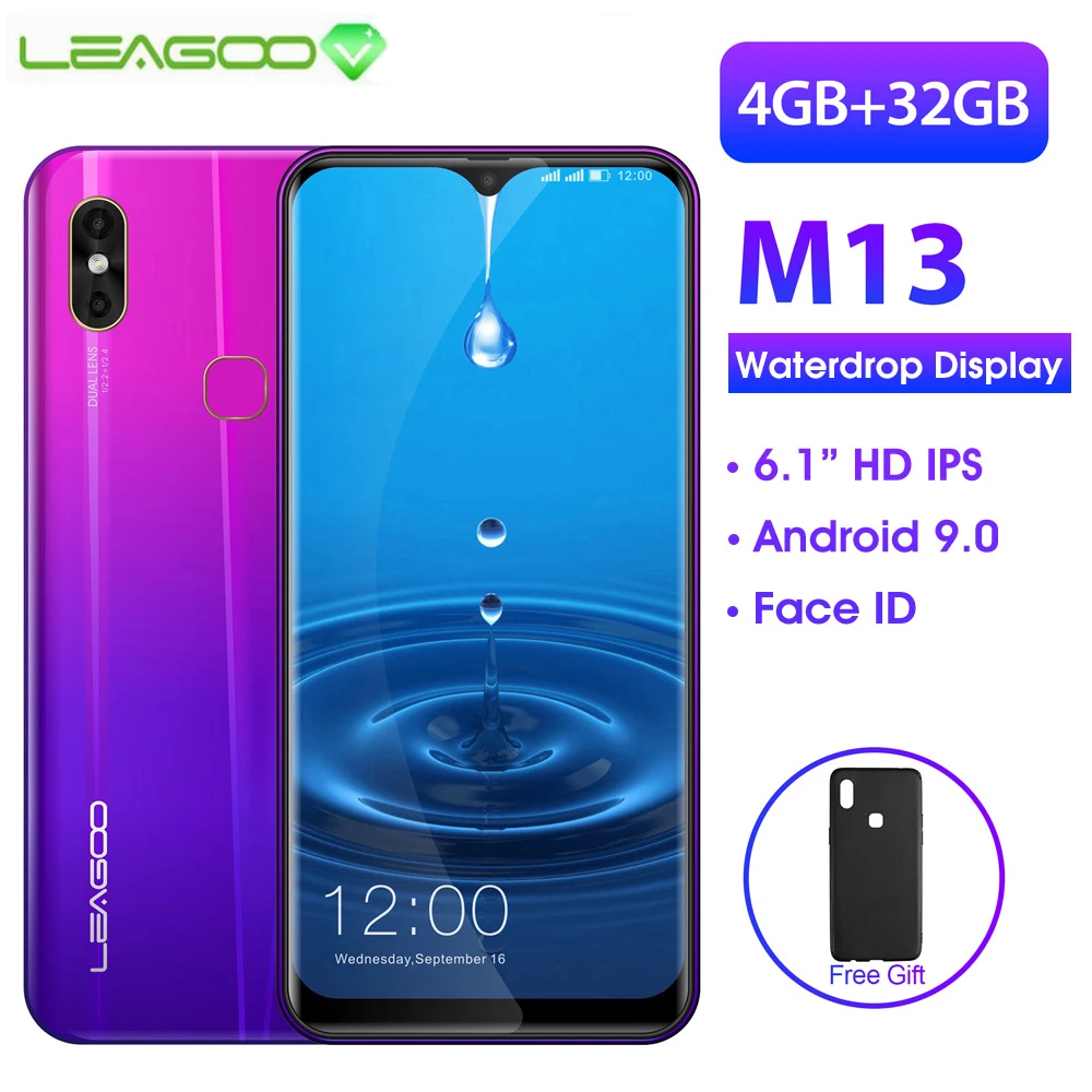 Смартфон LEAGOO M13 Android 9 0 19:9 6 1 дюйма Waterdrop 4 Гб ОЗУ 32 ПЗУ MT6761 четыре ядра сканер