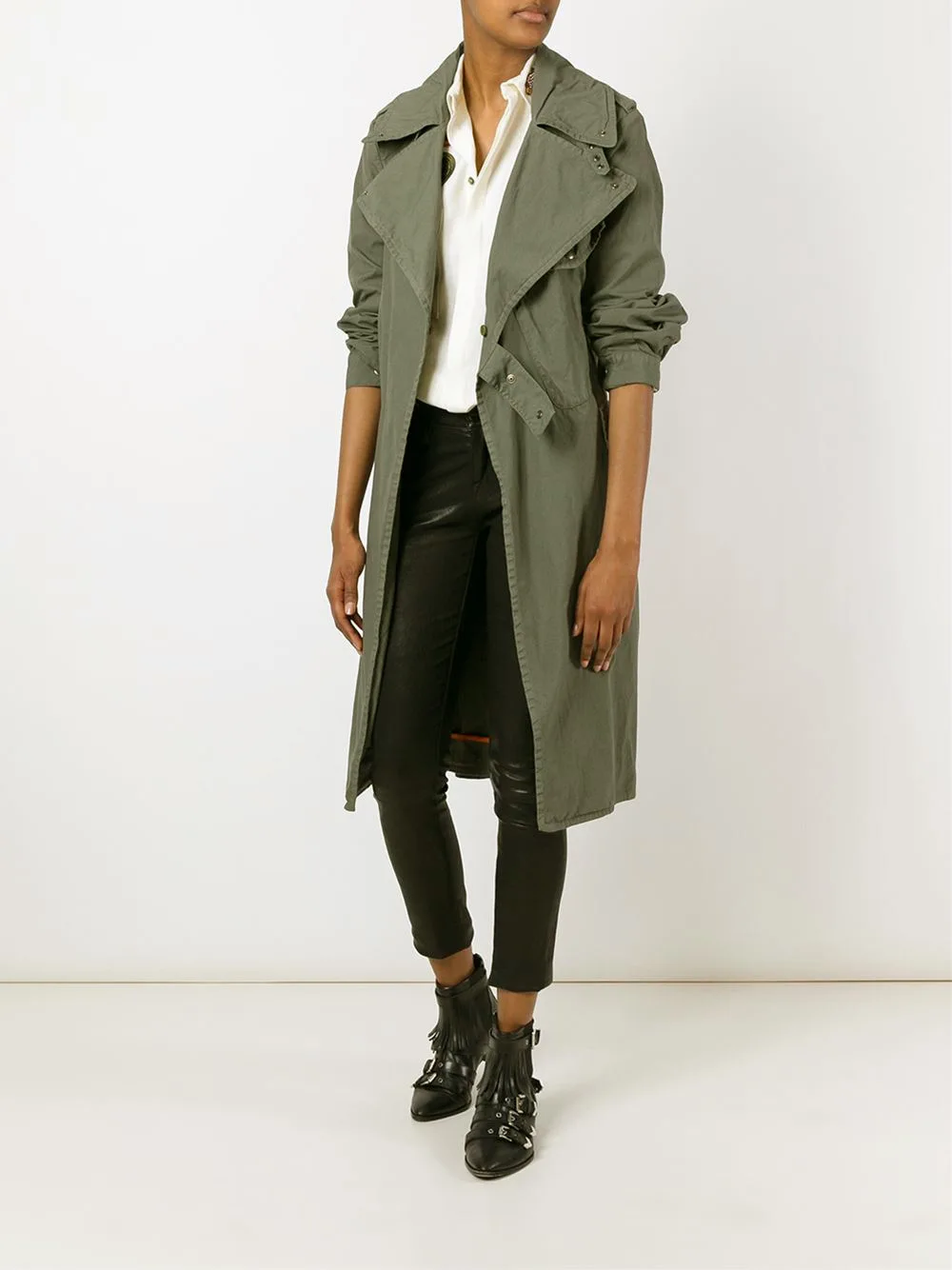 Мода 2017 Для женщин плащ Тренч из хлопка Армейский зеленый длинное пальто Famale с