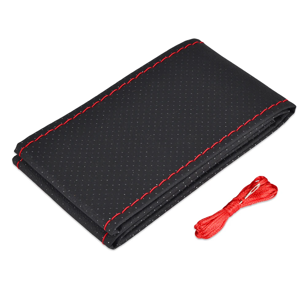 Black Red H2CNC Универсальный 38 см автомобильный чехол на руль с иглой и ниткой, комплект из искусственной кожи, аксессуары для интерьера автомобиля - Цвет: Black Red