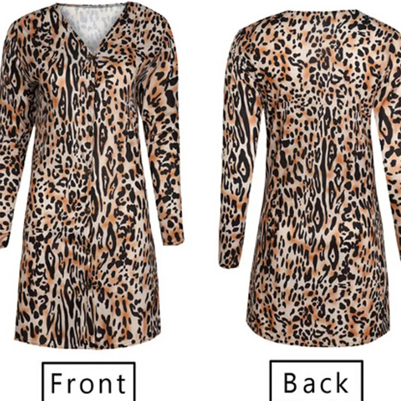 

2018 autumn jacket Womens Long Sleeve Leopard Print Fashion Coat Tank Tops chaqueta mujer