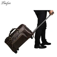 mens genuine leather trolley case 18 cow leather business luggage bag real leather travel bag with wheels large travel duffel