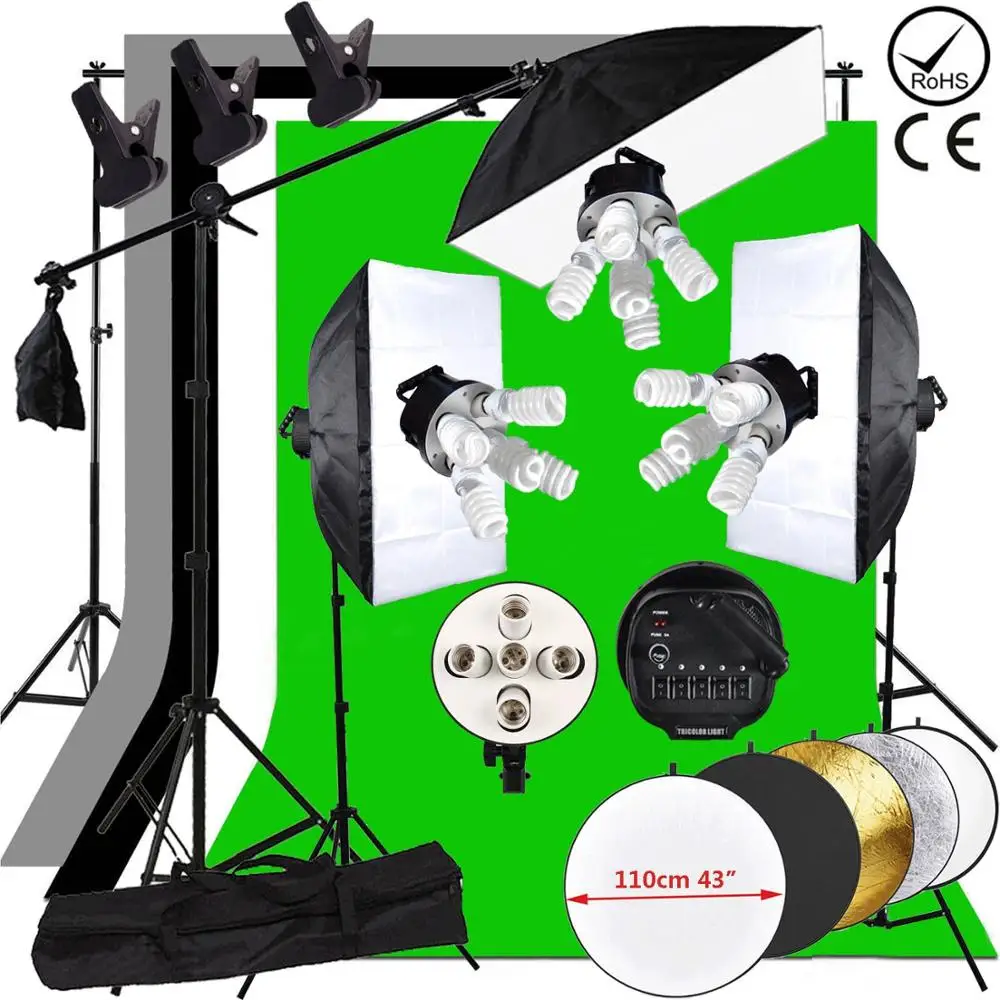 

ZUOCHEN 3375W фотостудия непрерывного светильник ing комплект софтбокс 50*70 см 5in1 светильник гнездо складывающаяся штанга микрофона 4 шт фоновая и п...