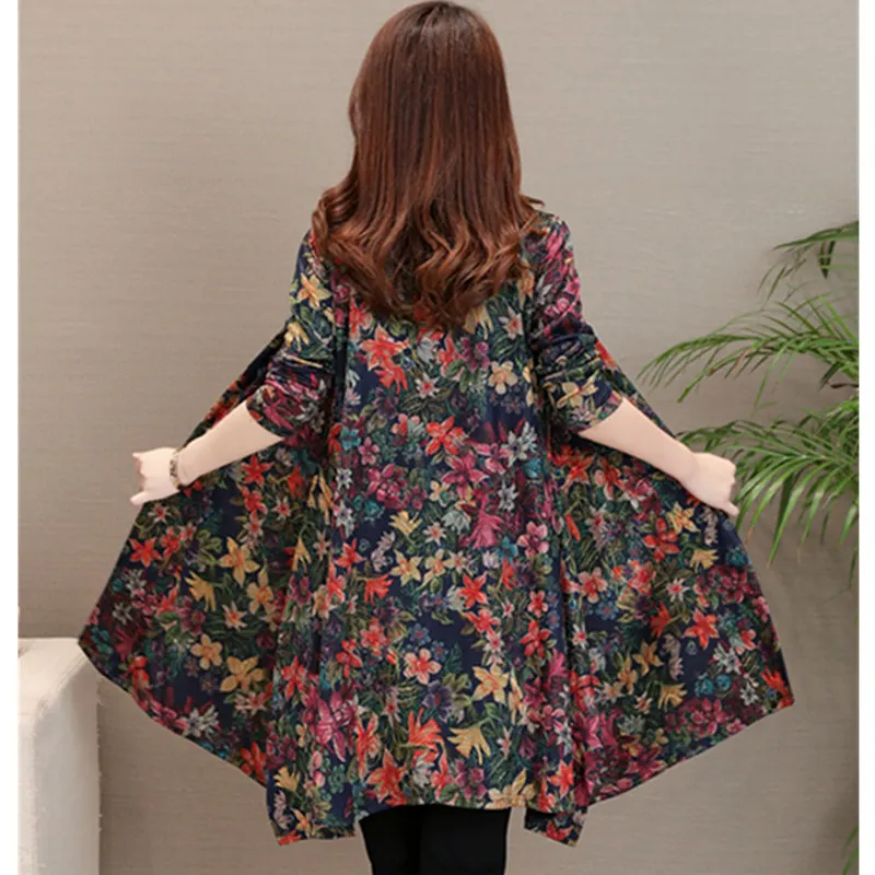 Длинные женские ветровки с принтом осень 2020 новый длинный плащ рукавом размера