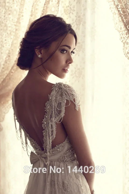 2016 Backless A Line Cap Sleeves Beading Crystal Lace Wedding Dresses Formal vestido de novia encaje | Свадьбы и торжества