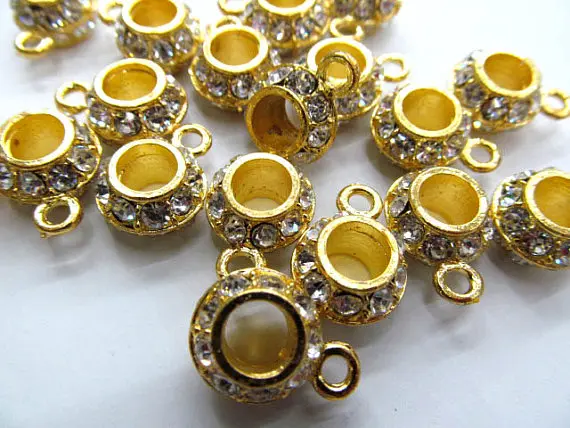

50pcs 8-12mm Micro Pave CZ Pandora Large Hole Beads, Rondelle Micro Pave Crystal Balck Gunmetal Findings Charm Spacer Beads with