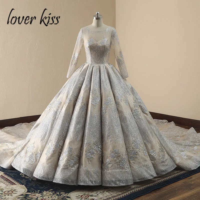Lover Kiss robe de mariee Impire свадебное платье с длинным рукавом знаменитостей роскошное блестящее свадебное платье