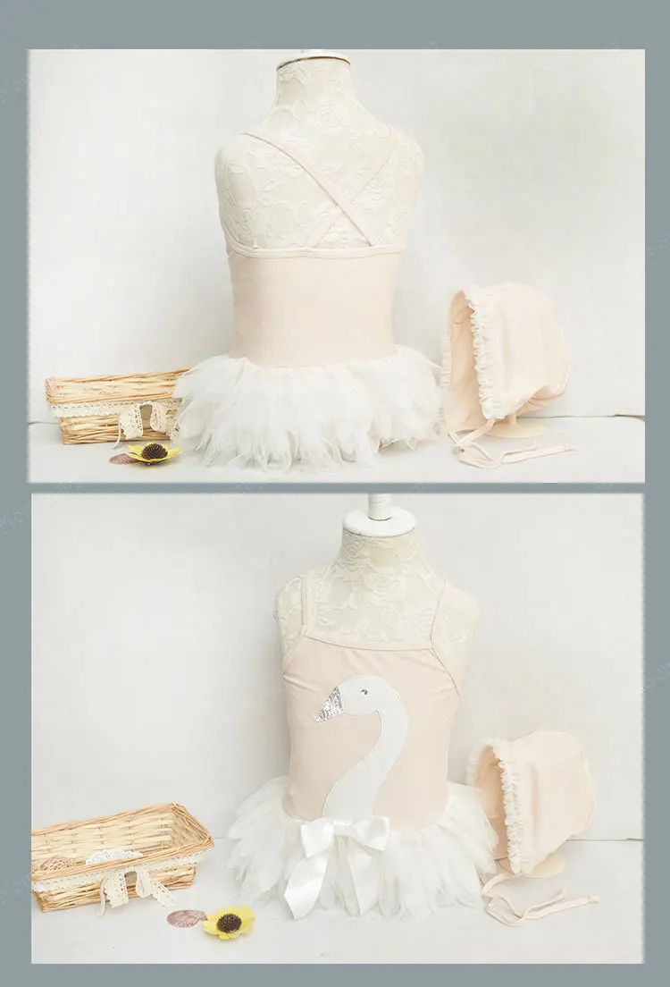 Милая Кружевная купальная одежда с лебедем для девочек, цельные купальники, детский купальный костюм с шапочкой для купания, купальный костюм из двух предметов для маленьких девочек