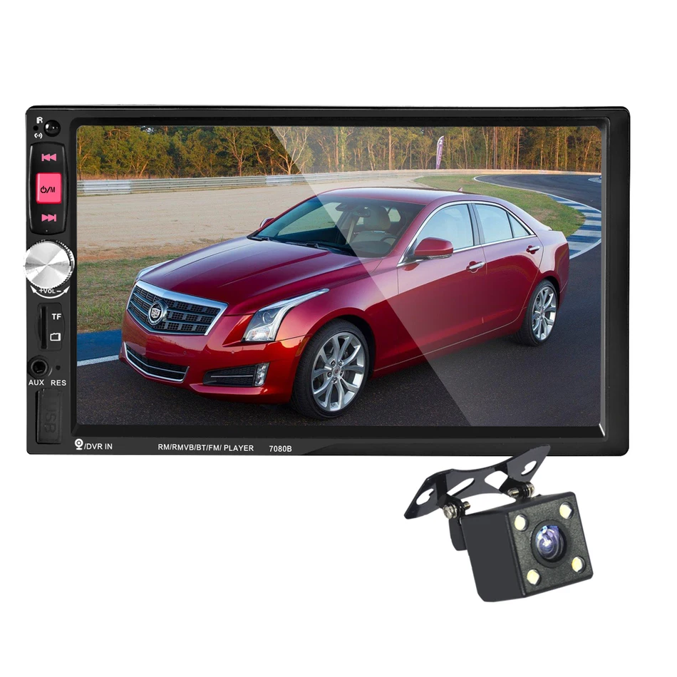 7080B 7 Inch 2 Din Car Radio Player In Dash FM USB SD Bluetooth MP3 MP4 With Rear View Camera Steering wheel Function|car radio player|car radioradio