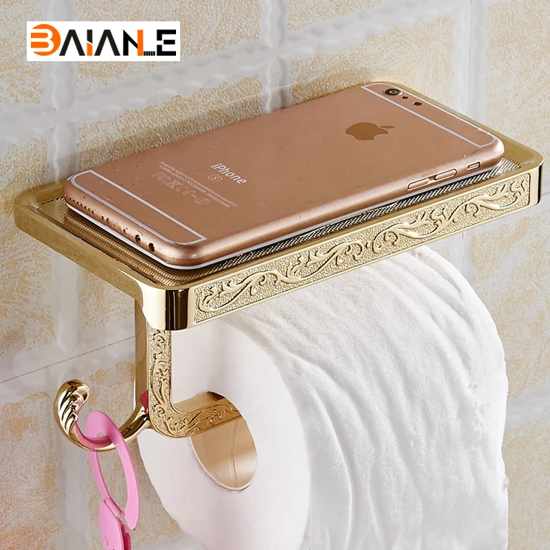 

Antique/Gold/White Toilet Paper Holders Mobile Phone Holder With Hook Bathroom Accessories Paper Shelf