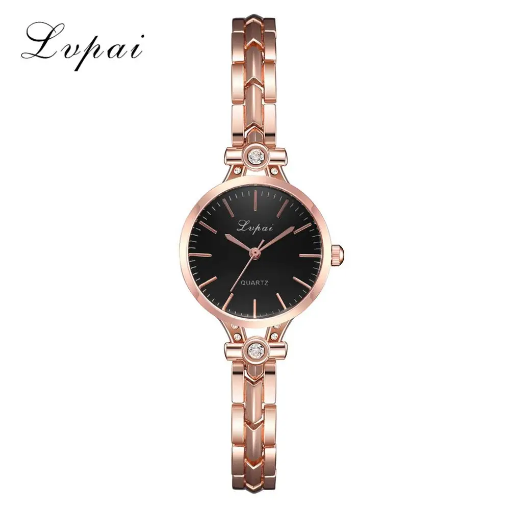 Rose Gold Black Lvpai бренд розовое золото кварцевые часы для женщин со стразами роскошные часы с браслетом дамское платье хрустальные наручные часы relogio bayan saat - Цвет: Rose Gold Black
