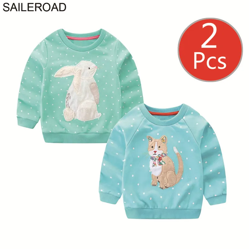 3057 3054 photo SAILEROAD 2 шт. Животных Вышивать Толстовка для Девочек Толстовки для Девочек Кролик Кошка 3D Детские Толстовки Детская Одежда Детская Одежда - Цвет: 3057 3054 photo
