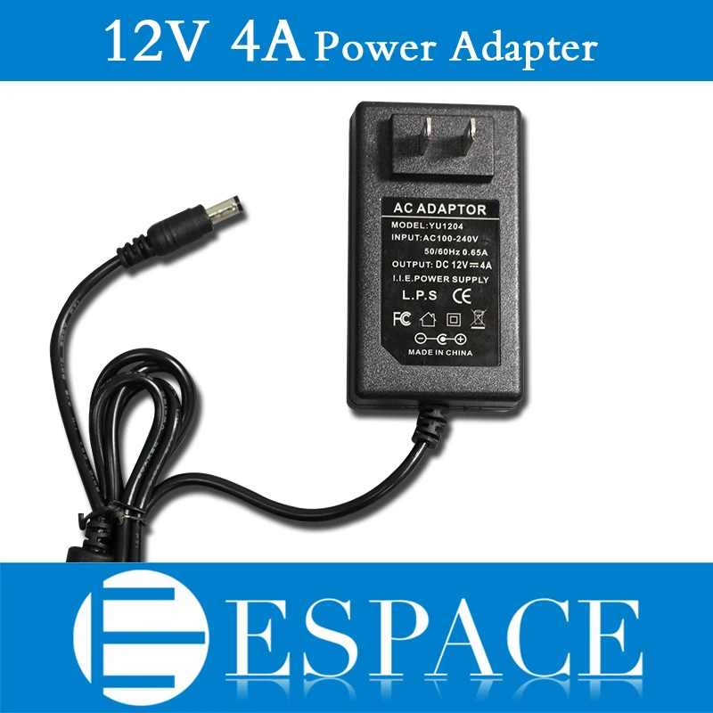 

100pcs/lot New 12V 4A 48W Power Supply AC 100-240V To DC Adapter For 5050 3528 Led Strips with US/EU plug free DHL